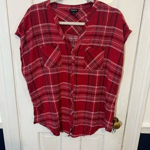 Torrid Red Plaid Button Front Dolman Blouse